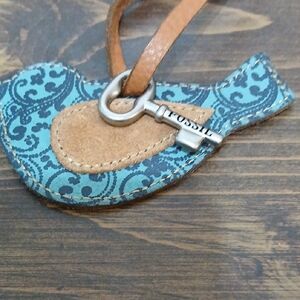 Fossil Teal and Brown Bird Keychain